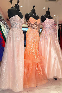 Robe de soirée longue en tulle à bretelles spaghetti et décolleté plongeant pour femme