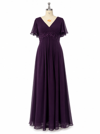 Chiffon Mother's Dress Flutter Sleeves Lace Beaded Waist Formal Dress For Wedding Party