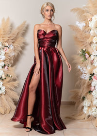 Burgundy Shiny Satin Prom Dress Sweethear Formal Party Dress Ms2512232