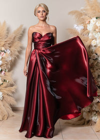 Burgundy Shiny Satin Prom Dress Sweethear Formal Party Dress Ms2512232