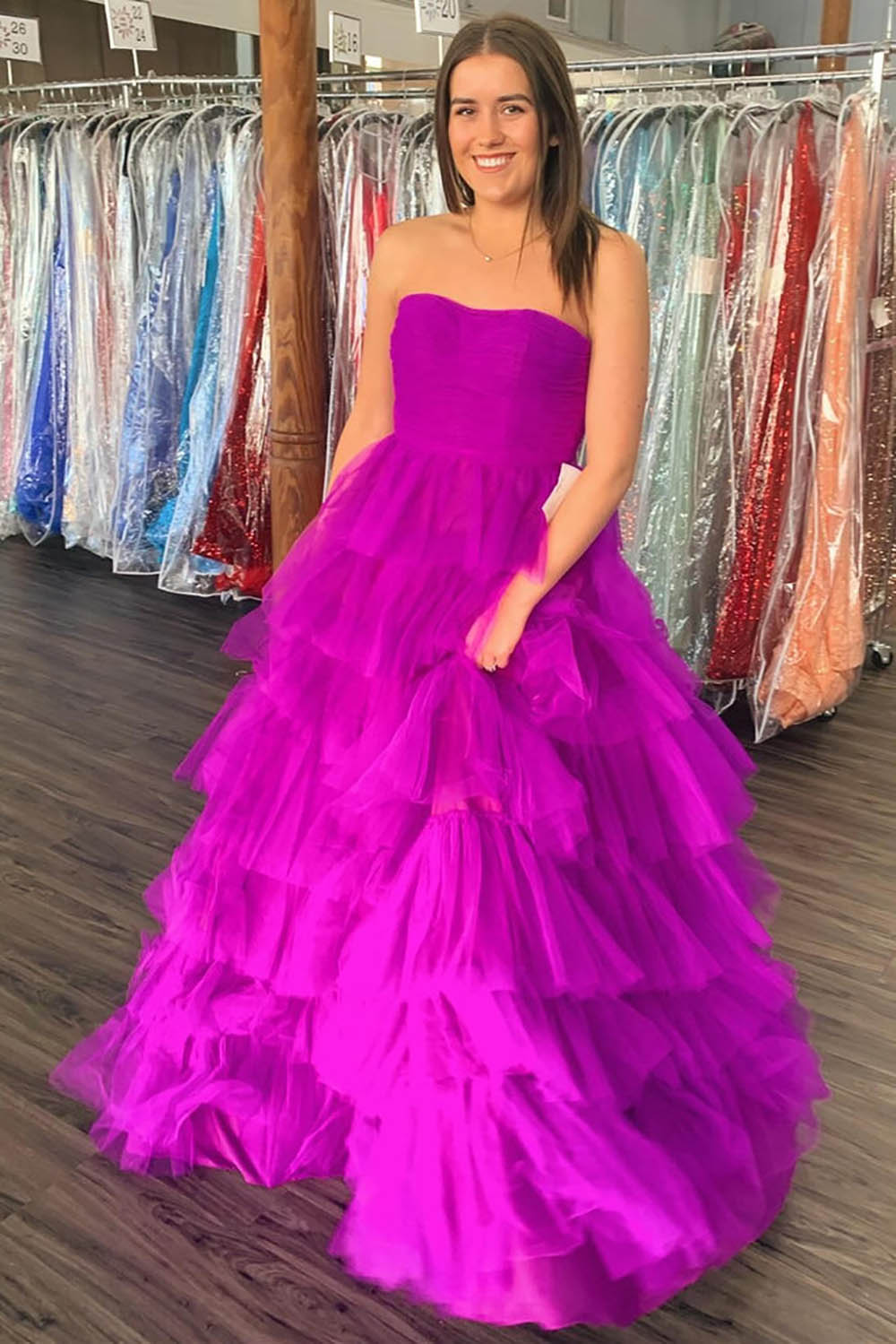 Luxury Prom Dress Strapless Birthday Dress Layered Ruffles Ball Gown Formal Evening Gowns Ms2609135