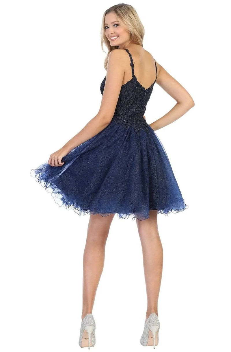 Spaghetti Strap A Line Glitter Tulle Short Homecoming Dress Lace Cocktail Dress Ms2610292