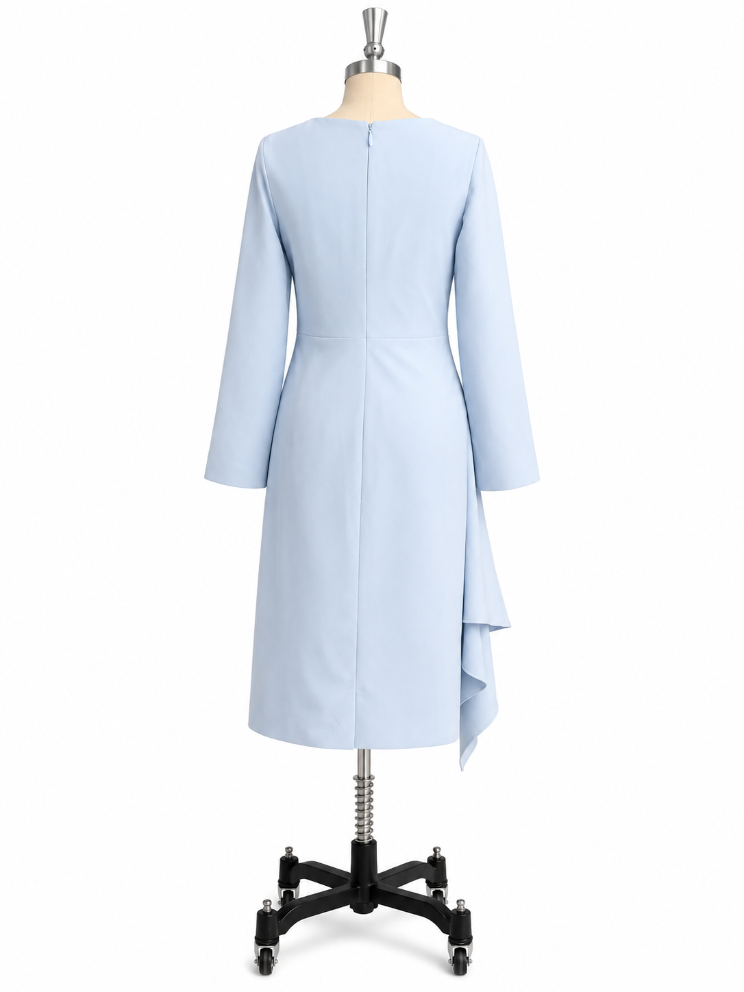 Abito formale a maniche lunghe, midi asimmetrico drappeggiato, abito da sera da cocktail da ufficio Ms2505085