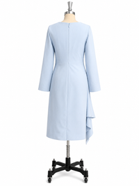 Abito formale a maniche lunghe, midi asimmetrico drappeggiato, abito da sera da cocktail da ufficio Ms2505085