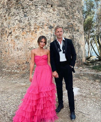 Strapless Ruffle Prom Dress Romantic Layered Tulle Evening Gown for Formal Party Ms2506095