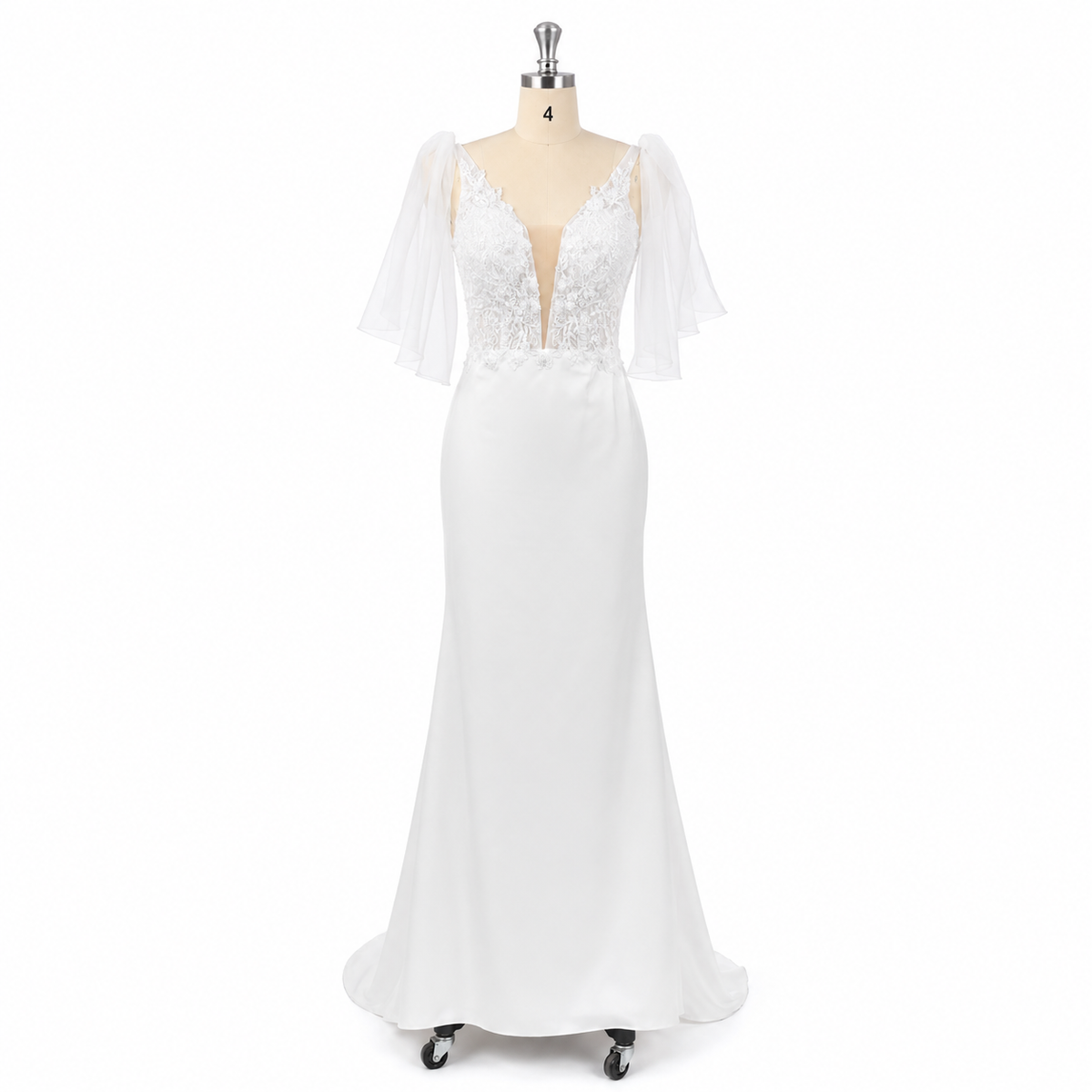 Vestidos de novia Mermaid de encaje con escote en V, tirantes de espagueti, espalda abierta, satén, elegante vestido nupcial con cola barrida