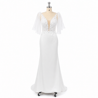 Vestidos de novia Mermaid de encaje con escote en V, tirantes de espagueti, espalda abierta, satén, elegante vestido nupcial con cola barrida