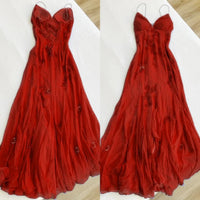 Sequin Beads Chiffon Formal Gown Spaghetti Strap Flowing Slit Prom Dress Ms2506112
