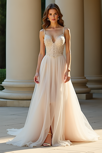 Robes de mariée à manches longues pour mariée Robes de mariée à col en V Robes de mariée en dentelle et tulle pour femmes avec traîne