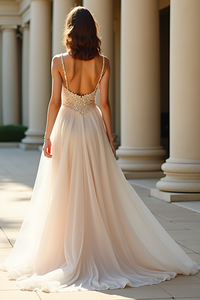 Robes de mariée à manches longues pour mariée Robes de mariée à col en V Robes de mariée en dentelle et tulle pour femmes avec traîne