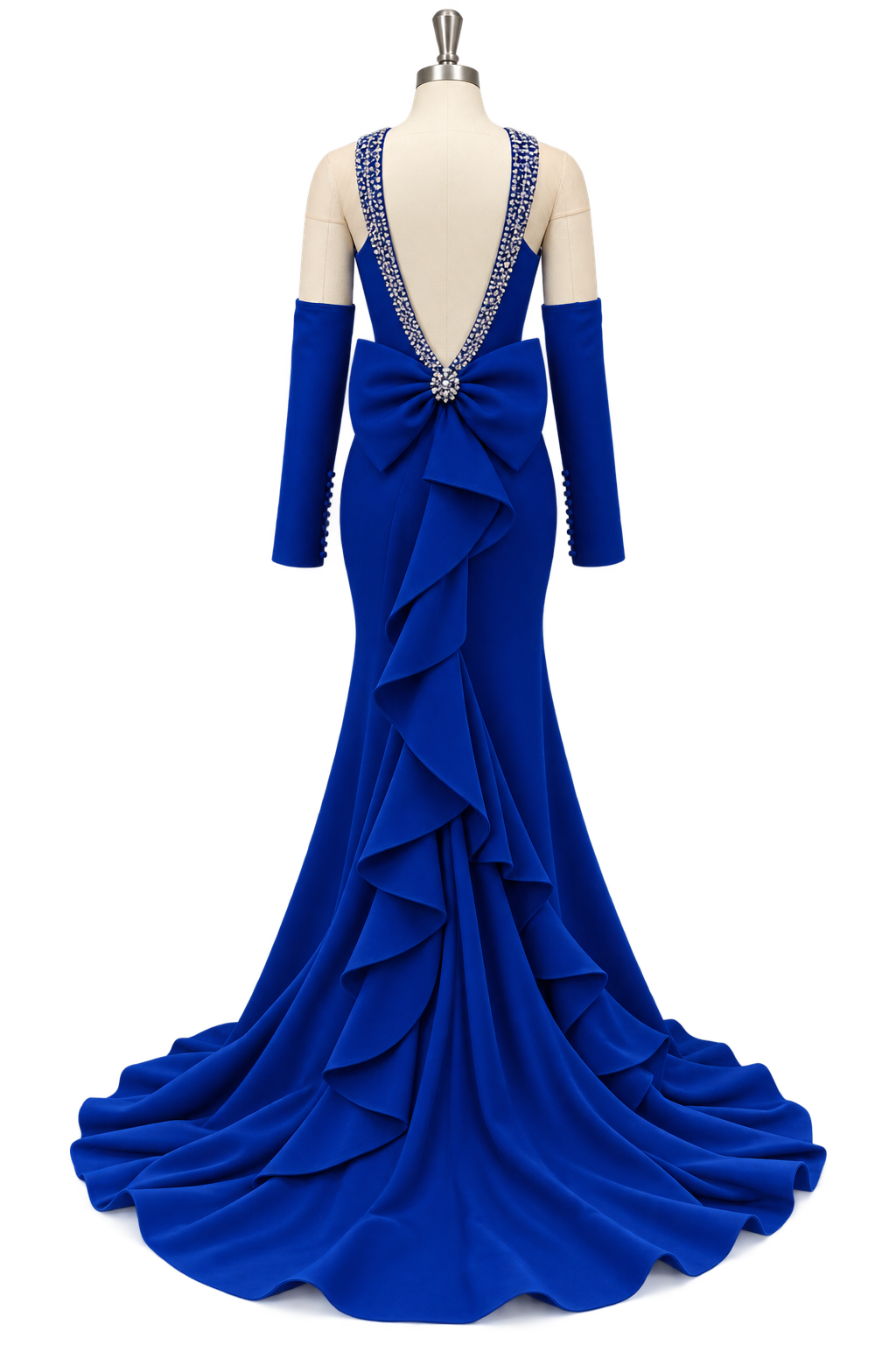 Royal Blue Mermaid Evening Dress Open Back Crystal Straps Prom Dress Ms2512204