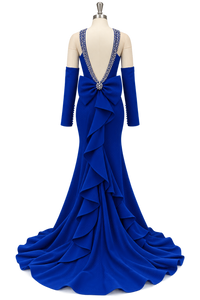 Royal Blue Mermaid Evening Dress Open Back Crystal Straps Prom Dress Ms2512204
