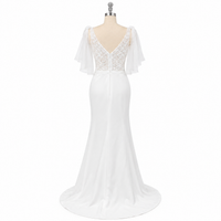 Vestidos de novia Mermaid de encaje con escote en V, tirantes de espagueti, espalda abierta, satén, elegante vestido nupcial con cola barrida