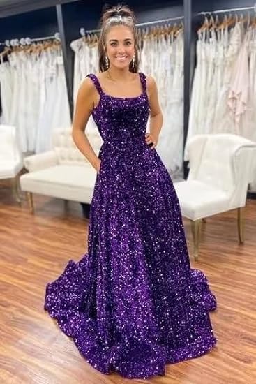 open lace back dress Sparkly Sequins A Line Prom Dresses Long Spaghetti Straps Party Dresse –  Msikoods Official Store