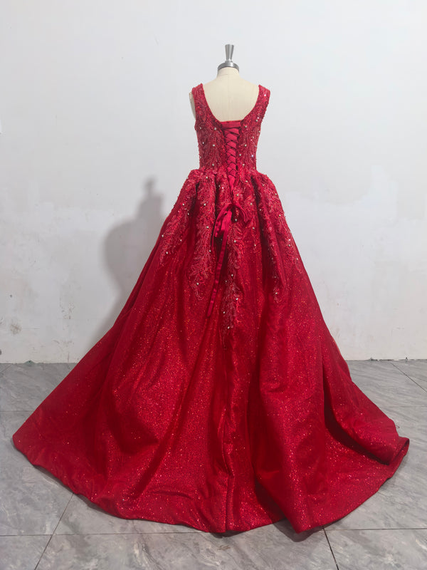Red Sequin Evening Gown 2025 Glitter Prom  Dress Sleeveless Sequins Formal Party Dress Ms2504152