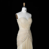 Champange Sweetheart Pleated Mermaid Formal Evening Gowns Shiny Satin Ruched Prom Dress Ms2607216