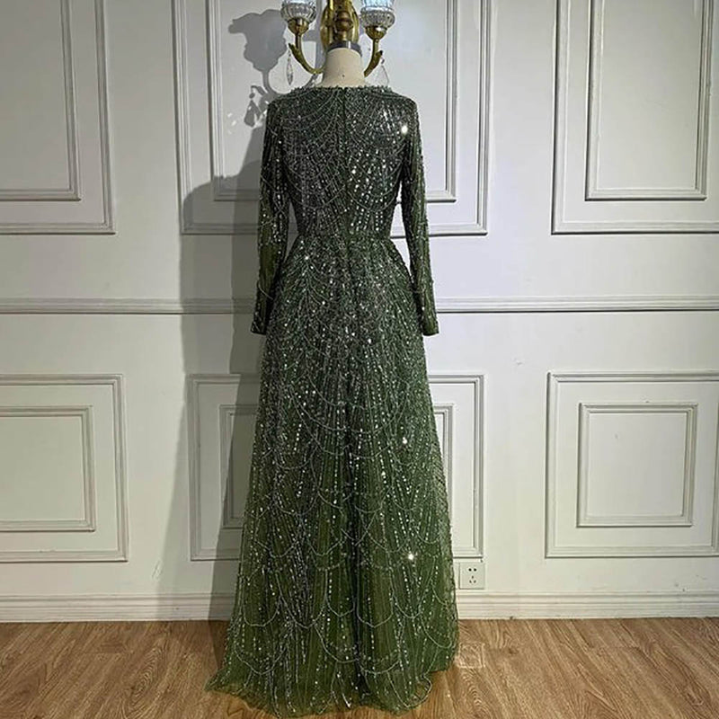 Modest Beaded Formal Evening Gown Long Sleeve Sequin Prom Dress Ms2512193