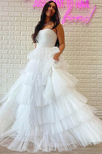 Luxury Prom Dress Strapless Birthday Dress Layered Ruffles Ball Gown Formal Evening Gowns Ms2609135