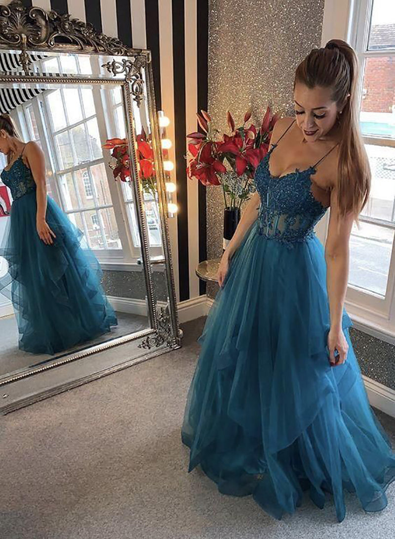 Lace Tulle Evening Gown Corset Layered Skirt Long Prom Dress Ms2506142