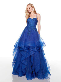 Sparkle Tulle Ball Gown Prom Dress Tiered Spaghetti Straps Evening Dress Ms26020241