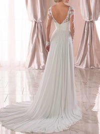 V Neck Long Sleeve Lace Wedding Dress Open Back Illusion Bridal Gown Ms2505242
