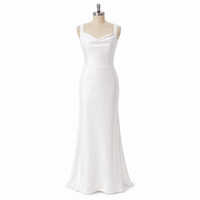 Vestido de novia sirena de satén elegante para mujer con cuello cuadrado, tirantes de espagueti, vestido de novia sin espalda con botones