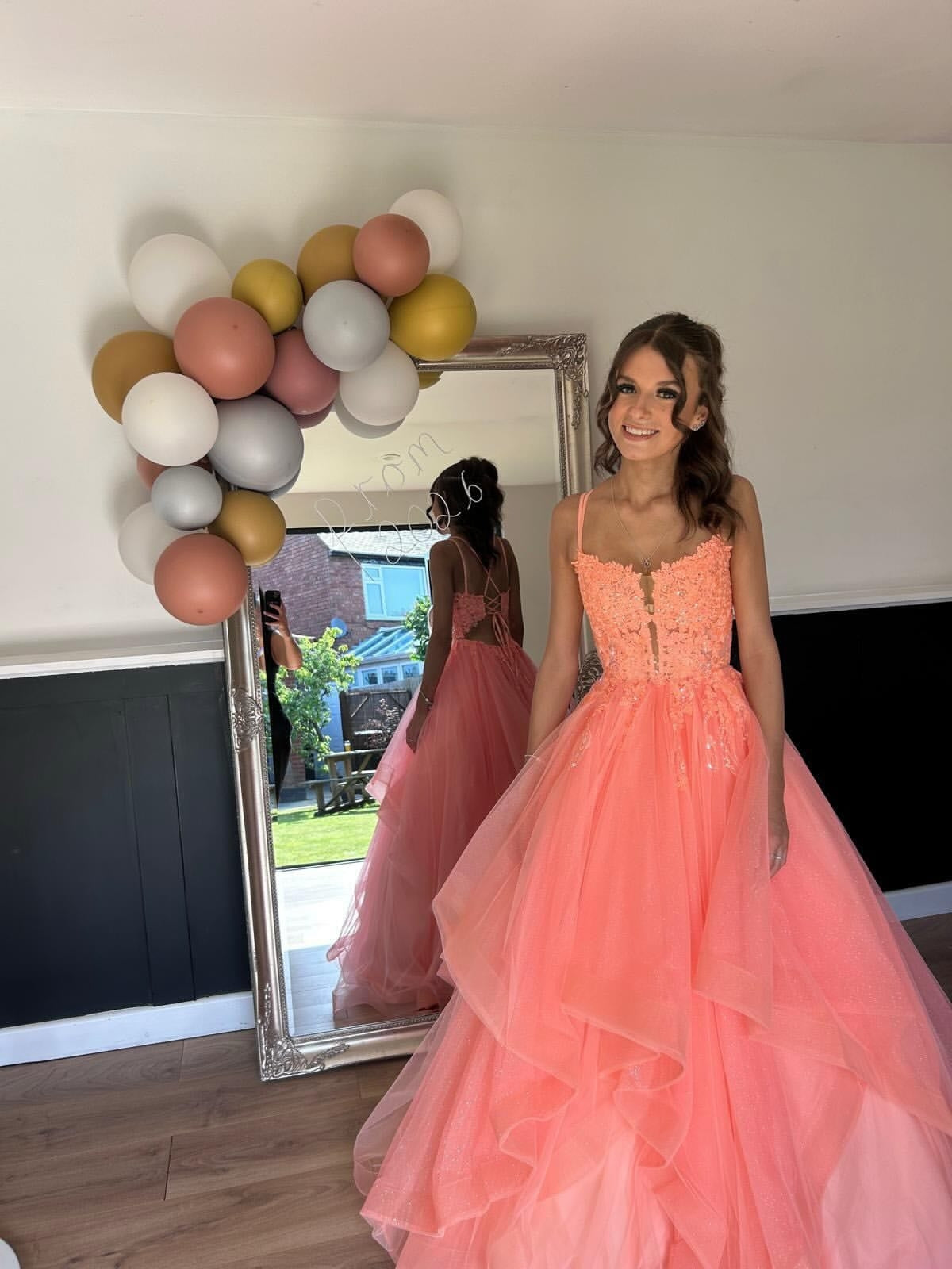 Glitter Tulle Prom Dress Spaghetti Strap Lac Applique Formal Gown Princess Birthday Dress Ms2607085