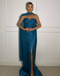 Cape Evening Dress Sweetheart Formal Occasion Dress High Slit Pleated Prom Dress Ms2605316