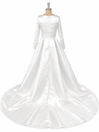 Vestido de novia vintage de satén con mangas largas modestas, princesa musulmana, línea A, vestido de novia