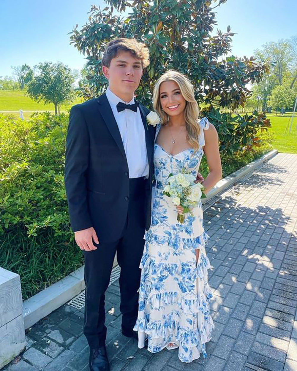 Printing Floral Elegant Formal Evening Gown Tiered Slit Prom Dress Ms2506145
