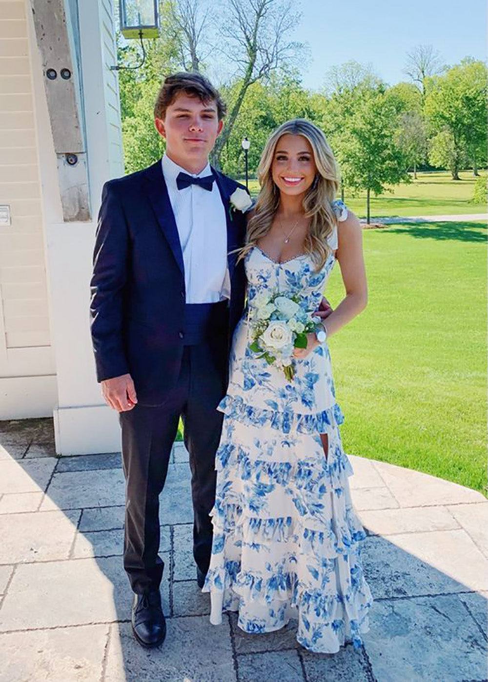 Printing Floral Elegant Formal Evening Gown Tiered Slit Prom Dress Ms2506145