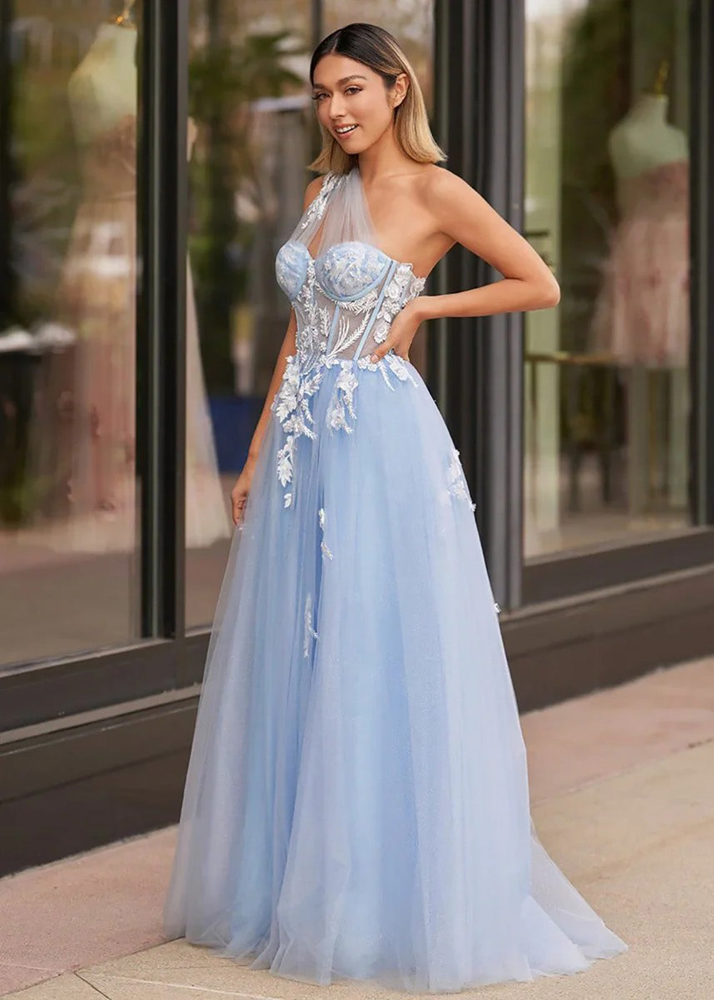 One Shoulder Lace Prom Dress A Line Tulle Corset High Slit Appliqu Ev Msikoods Official Store One Shoulder Lace Prom Dress A Line Tulle Corset High Slit Appliqu Ev Msikoods Official Store