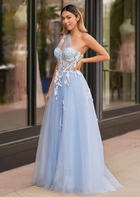 One Shoulder Lace Prom Dress A Line Tulle Corset High Slit Appliqué Evening Dress Ms260402101