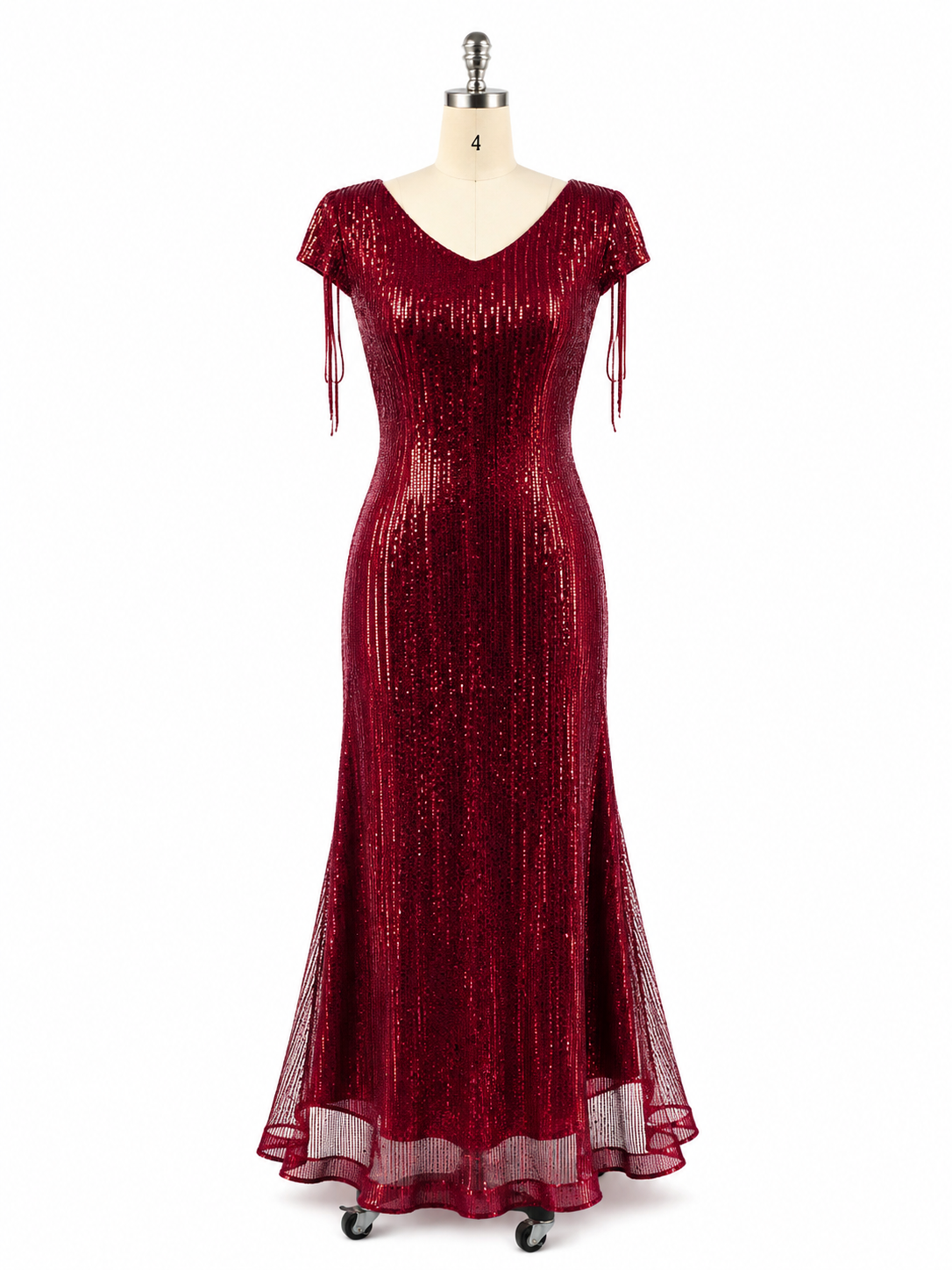 Women's V Neck Formal Evening Dress Sequin Beads Tassel Cap Sleeve Mermaid Prom Gown 2024 Party Maxi Dress