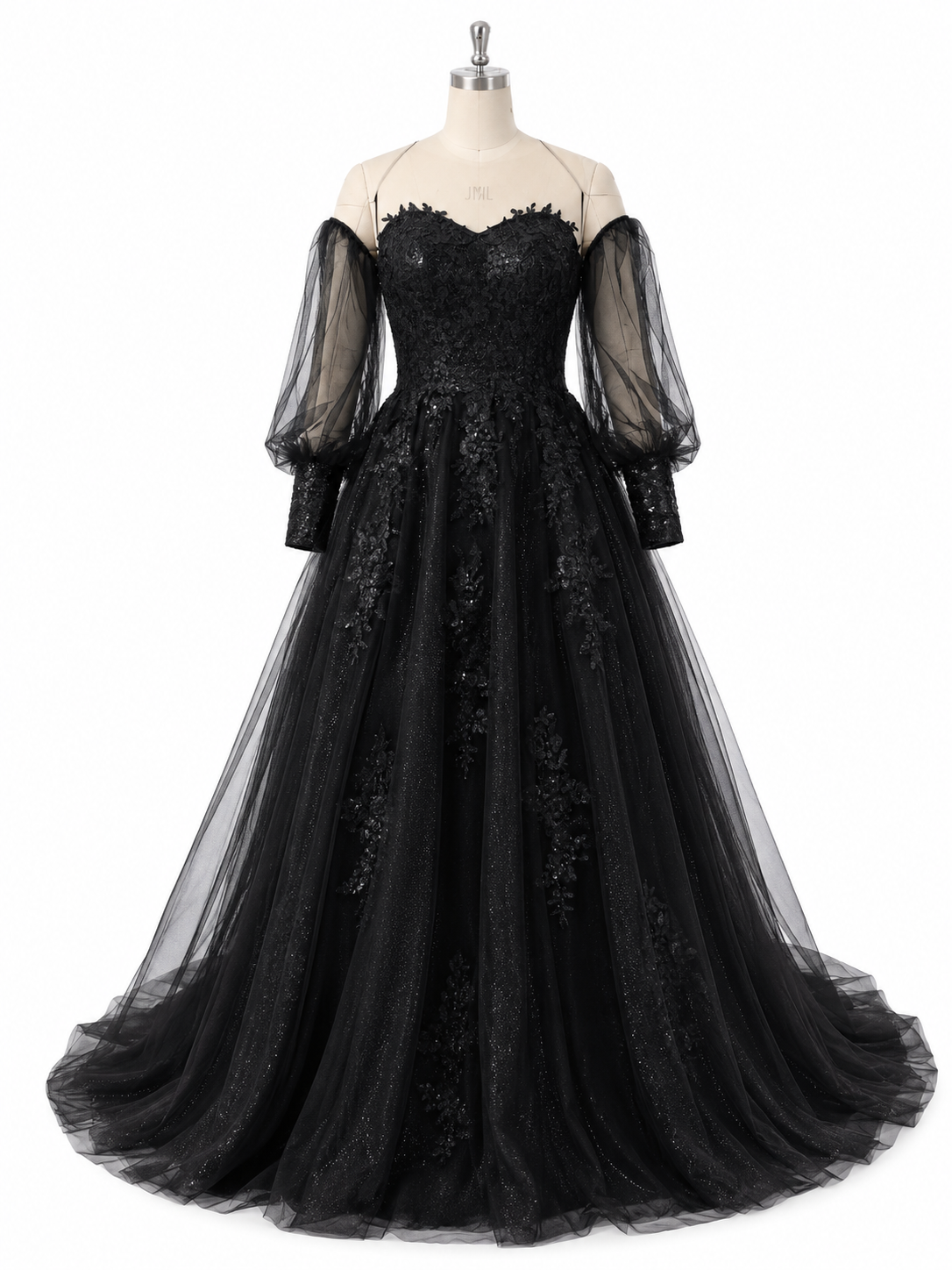Plus Size Black Lace Wedding Dress Gothic Long Sleeve Off Shoulder Bri –  Msikoods Official Store