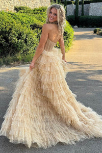Glitter Prom Dress Strapless Corset Tulle Layered Ruffles Evening Dress Birthday Goown Ms2609136