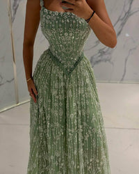 Mint Green Beaded Evening Gown Spaghetti Strap Corset A Line Prom Dress Ms2512191