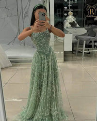 Mint Green Beaded Evening Gown Spaghetti Strap Corset A Line Prom Dress Ms2512191