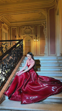 Red Sparkly Satin Evening Dress High Slit Sweetheart Prom Dress Ms2512235