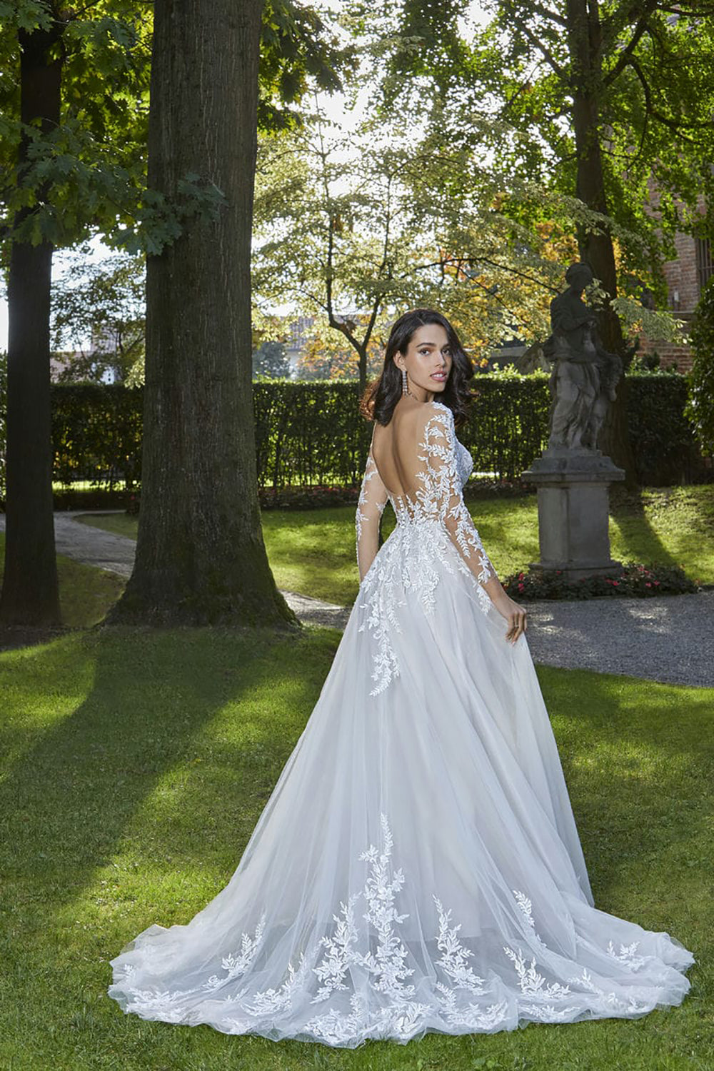 Romantic Illusion Long Sleeve Lace Wedding Dress Tulle Boho Bridal Gown Ms2505222