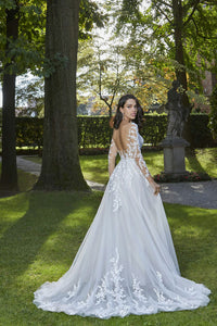 Romantic Illusion Long Sleeve Lace Wedding Dress Tulle Boho Bridal Gown Ms2505222