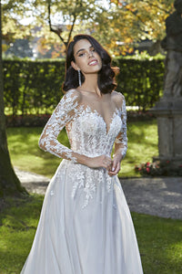 Romantic Illusion Long Sleeve Lace Wedding Dress Tulle Boho Bridal Gown Ms2505222
