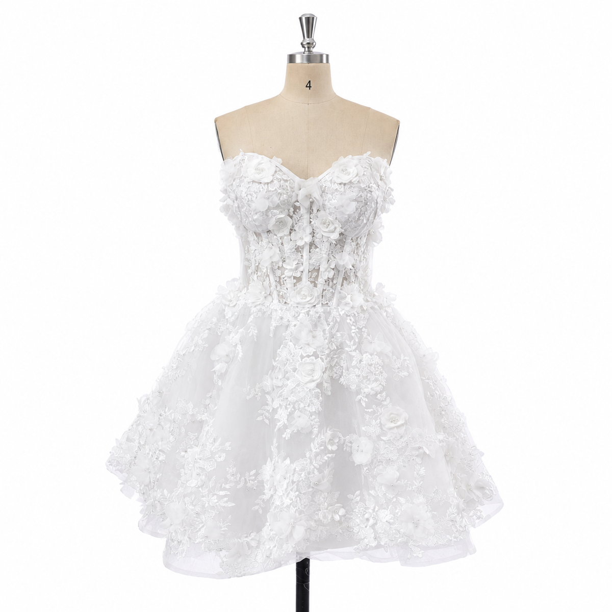 Abito da sposa corto con corpetto senza spalline e stampa floreale 3D Mini Abito da sposa per ricevimento Ms2504193