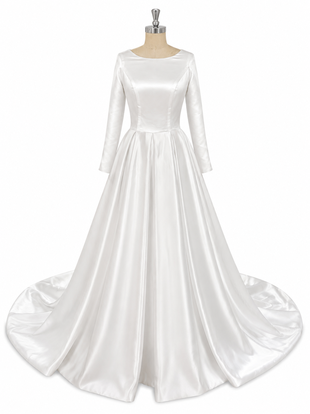 Vestido de novia vintage de satén con mangas largas modestas, princesa musulmana, línea A, vestido de novia
