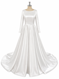 Vestido de novia vintage de satén con mangas largas modestas, princesa musulmana, línea A, vestido de novia