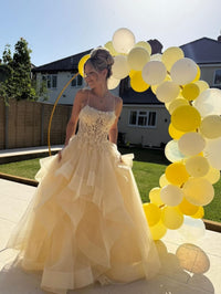 Ball Gown Prom Dress Spaghetti Strap Lace Appliques Corset Layered Tulle Princess Evening Dress Ms2607181