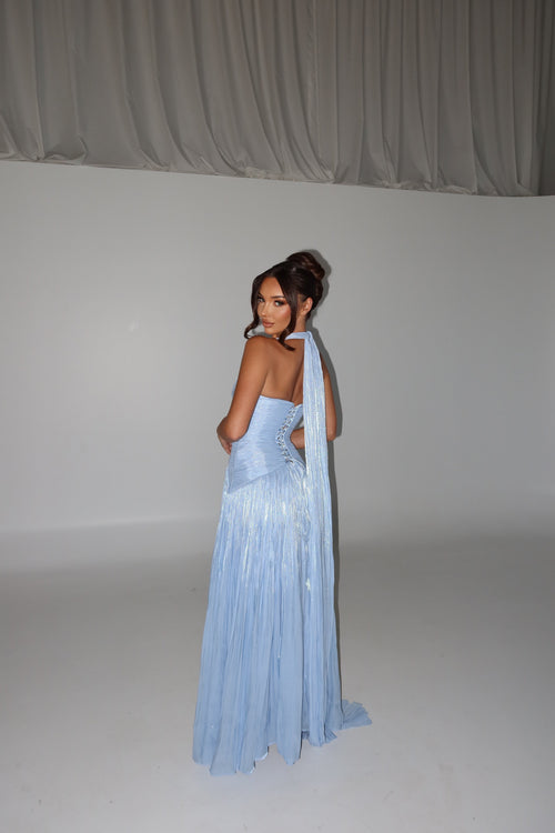 Halter Prom Dress Deep V Neck Backless Pleated Evening Gown Wedding Guest Dress Ms2605091