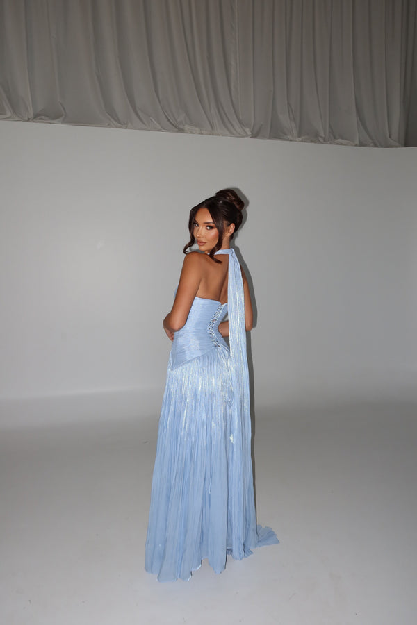 Halter Prom Dress Deep V Neck Backless Pleated Evening Gown Wedding Guest Dress Ms2605091