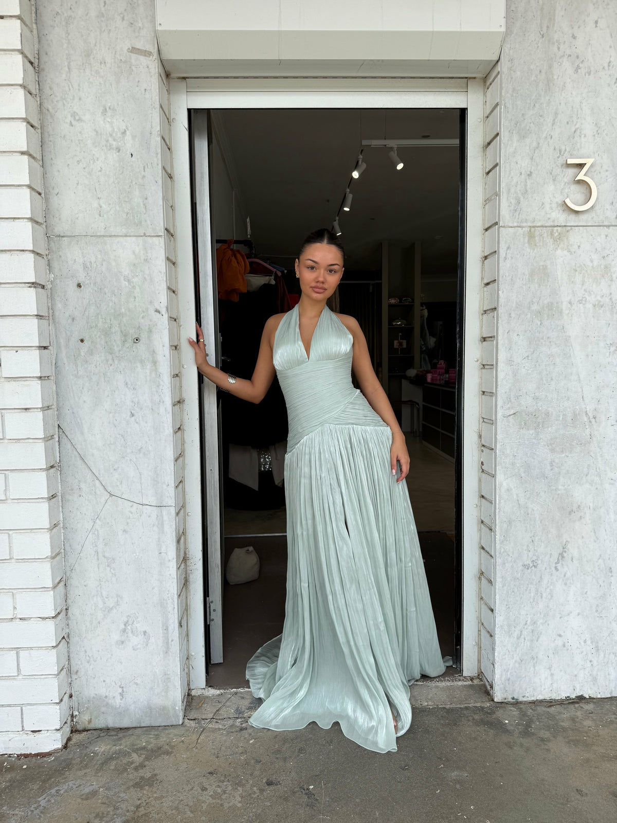 Elegantes grünes Ballkleid mit Rüschen und Rundhalsausschnitt für Damen, formelle Anlässe, Partykleid, Abendkleid