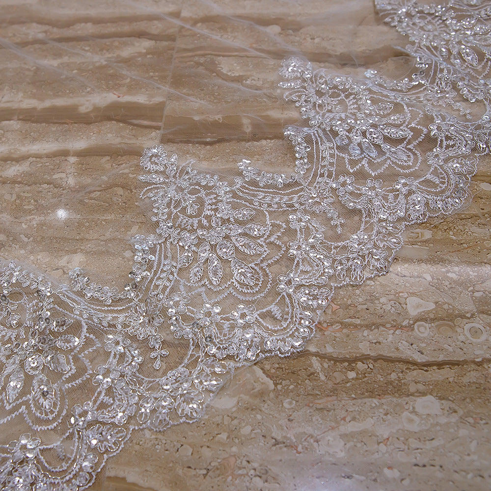 Wedding Veil Lace Applique Edge Long Luxurious Bridal Veil Accessories Ms2603303